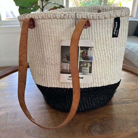 MIFUKO Kiondo Storage Basket Black white Woven Planter Plant Holder Upcycle - Picture 5 of 6